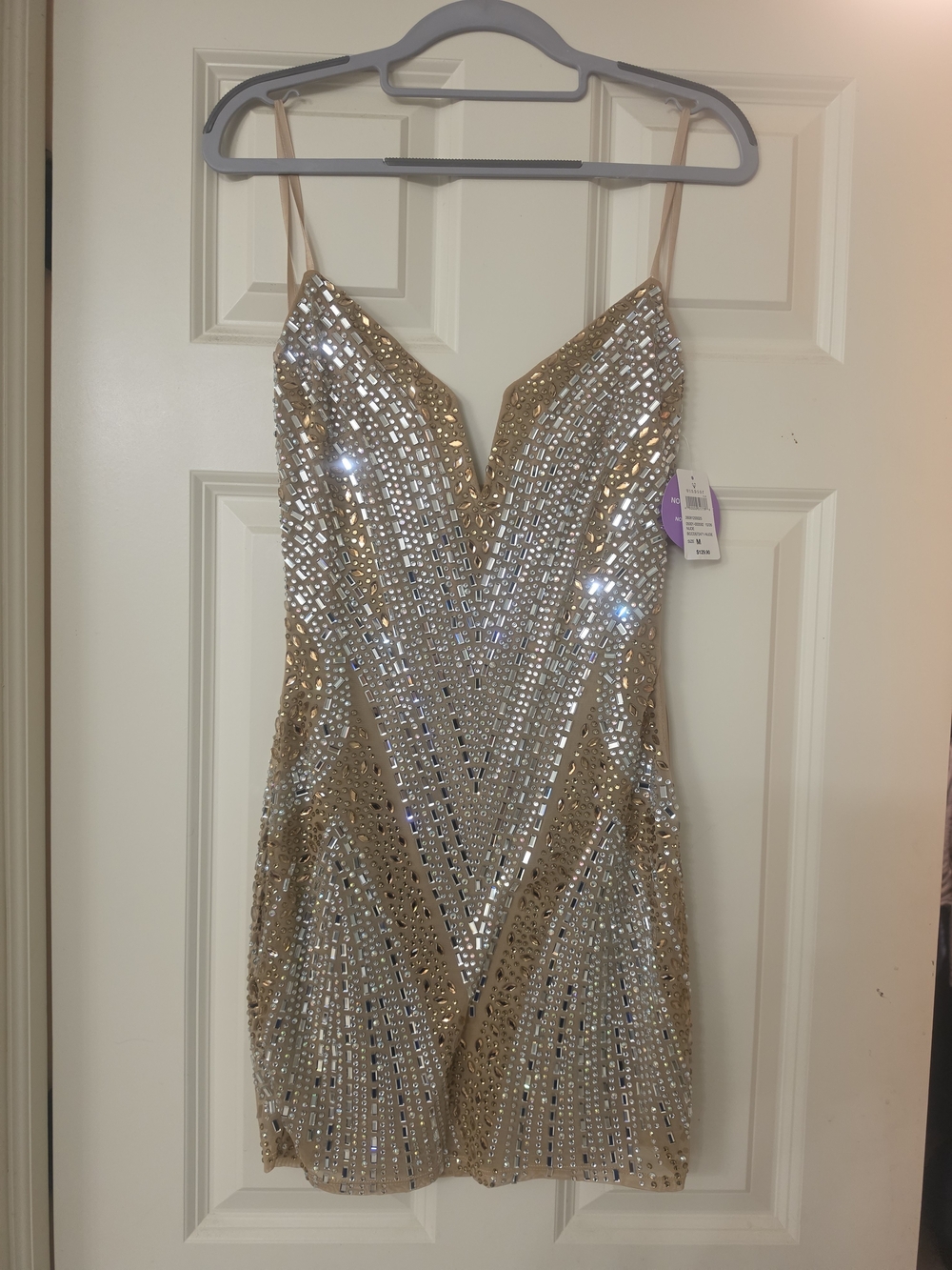 Windsor Gold Sequin Mini Dress with Mirror Embellishments